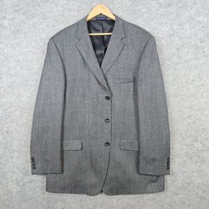 Stafford Essentials Blazer Size 46L‎ Gray Herringbone 3-Button 100% Lambswool